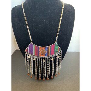 vintage tribal BOHO statement piece silvertone necklace 19" +extender